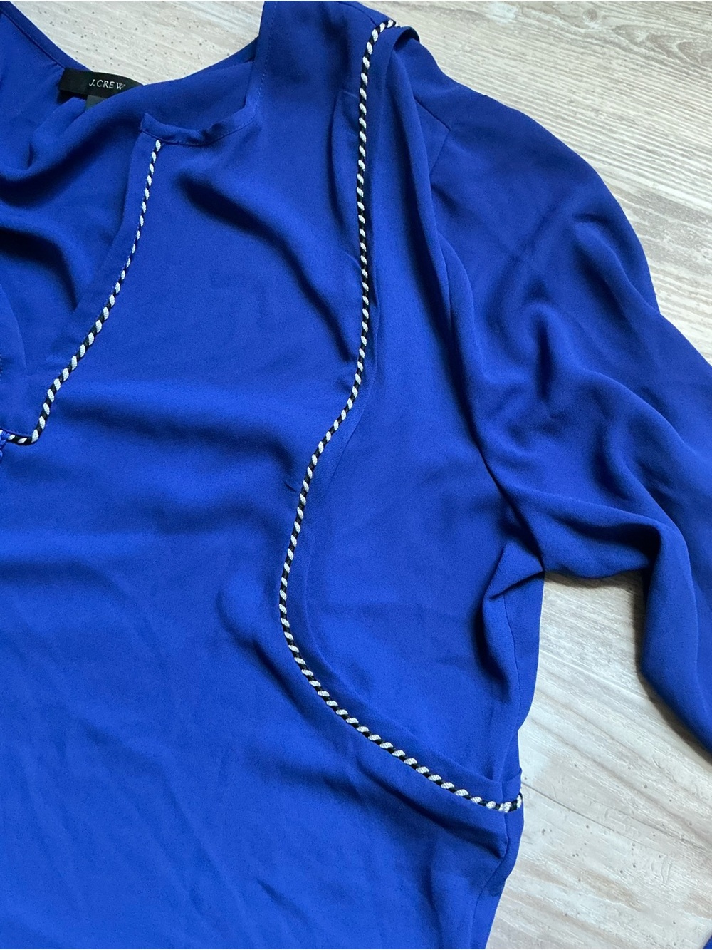 J. Crew Cobalt Blue V-Neck Tassel Peasant Blouse - Picture 4 of 7